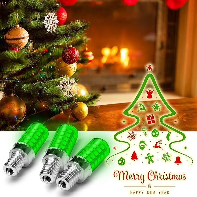 ALIDE E12 LED Candle Green Light Bulb,4W, 40Watt Equivalent E12 Small Base C7 T6 Green LED Bulb for Christmas Holiday Festival Party Decoration Porch Home Lighting Chandelier Candelabra,3Pack