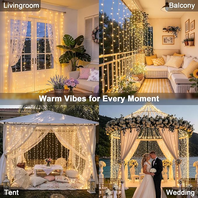 JMEXSUSS 900 LED Outdoor Curtain Lights, 9.5x29.5ft Christmas Lights Plug in with Remote, Twinkle Hanging String Light for Bedroom Wall Wedding Backdrop Window Gazebo Decor, Warm White