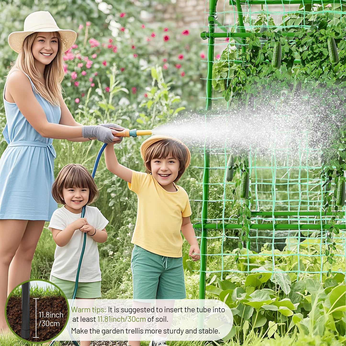Carotex Extra Tall Metal Arch Trellis, 71X71 inch U-Shape Garden Trellis with Netting, Rust-Resistant PE Coated Steel Cucumber Trellis for Raised Bed, Vegetables, Fruits, Beans, Green