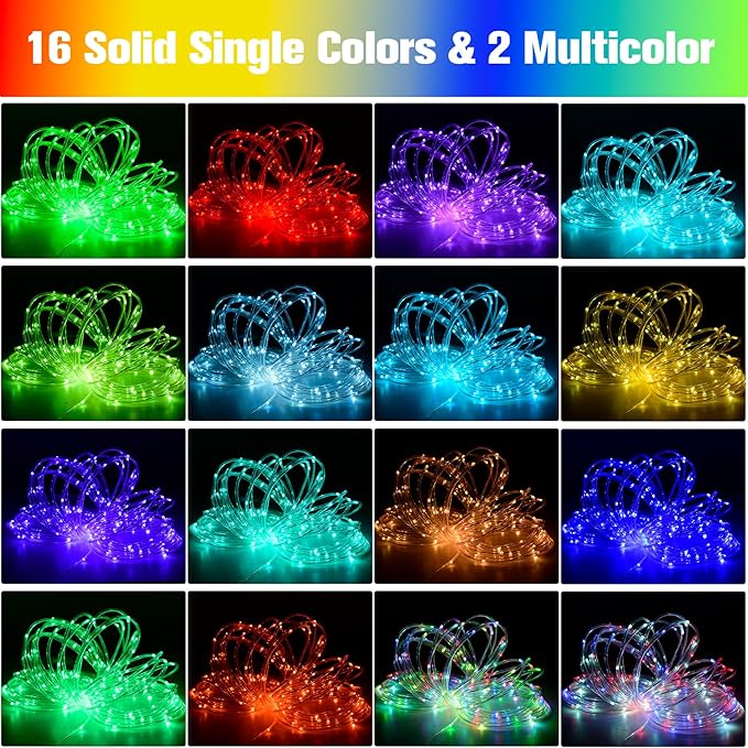 66Ft LED Rope Lights Outdoor, 18 Colors Changing String Lights Plug in with Remotes, Waterproof 200 LEDs Multicolor Fairy Light, RGB Christmas Rope Lighting for Bedroom Garden Halloween Decor