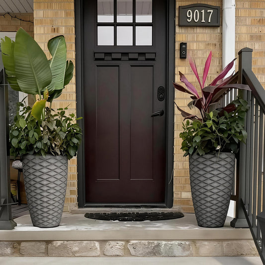 Ultym 19" H Coastal Planter for Indoor/Outdoor Plants, Set of 2 Large Flower Pot with Drainage Hole, Weather-Resistant Resin Planters for Garden Patio Porch Home Office Decor, Rustic Black Wavy