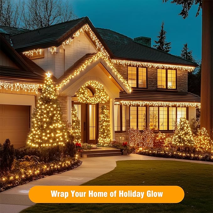 Outdoor String Lights 99FT 300 LED Connectable 8 Modes with Timer Decorative String Lights for Xmas Tree Patio Party Warm White