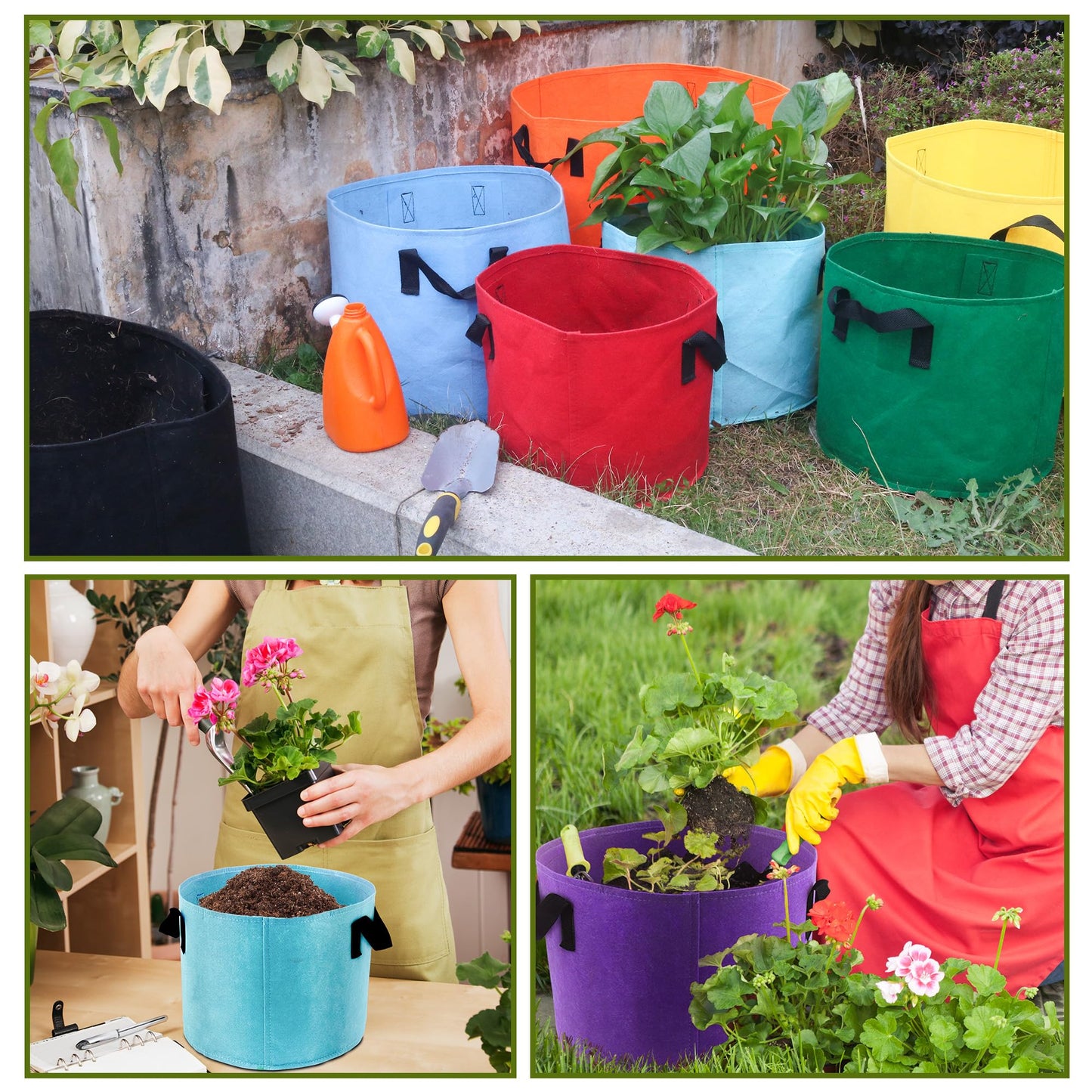 Biotolot 15-Gallon Fabric Grow Bags (7 Pack of Mix Colors) with Handles for Potato Tomato Flower and Vegetables