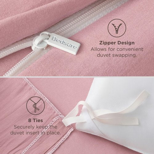 Bedsure Pink Duvet Cover Full Size - 3 Pieces Prewashed Extra Soft Cotton-Like Polyester Bedding Set, Includes 1 Duvet Cover 80x90 Inches with Zipper Closure & 2 Pillow Shams, Comforter Not Included