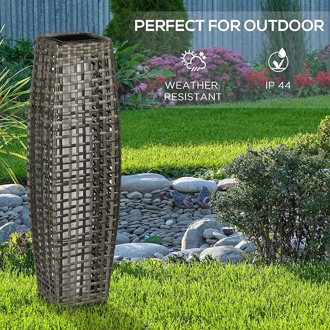 Outsunny Solar Floor Lamp, Outdoor Garden Lantern Pathway Light & Decorative Driveway Lighting with Auto On/Off LED Lights for Porch, Yard, Lawn, Courtyard, Deck, Gray