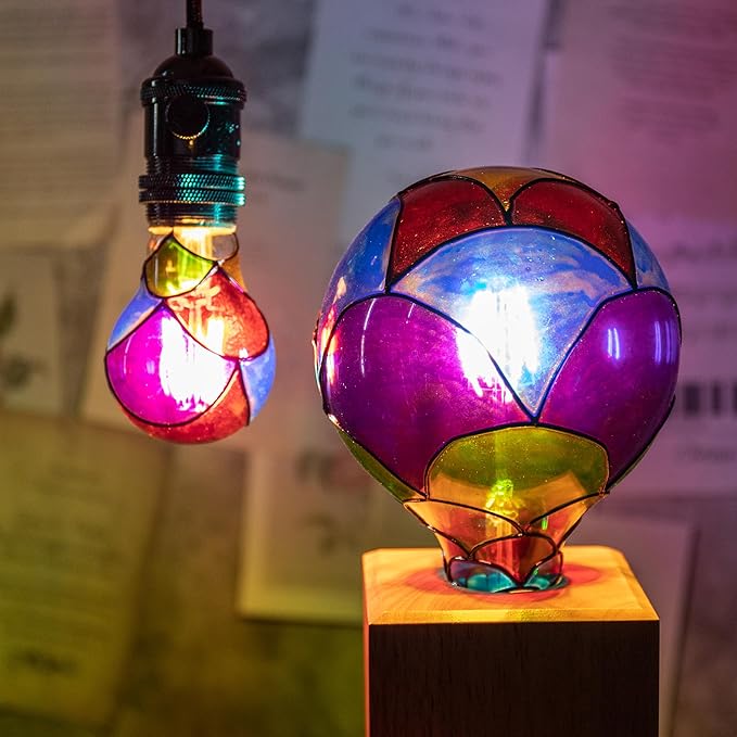 Stained Glass Light Bulb, Rainbow Painted, 4W 120V, Multi Colored Indoor, Fun & Romantic