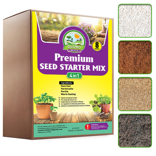 Seed Starter Potting Soil Mix, 8 Dry Quarts, Ready-to-Use Peat-Free Coco Coir Seed Starting Mix 4-in-1 Blend with Perlite, Vermiculite & Worm Castings for Germination & Seedlings