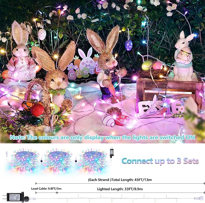 Joomer Easter String Lights 65FT 200 LED String Lights with 8 Modes Timer Connectable Waterproof Plug-in Indoor Outdoor Pastel Fairy lights for Easter Decorations