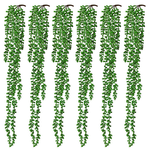 RECUTMS 6pcs Artificial Succulents Hanging Plants Fake Hanging String of Pearls Plant Faux Greenery Wall Plants for Spring Indoor Outdoor Home Bedroom Patio Garden Easter Decor