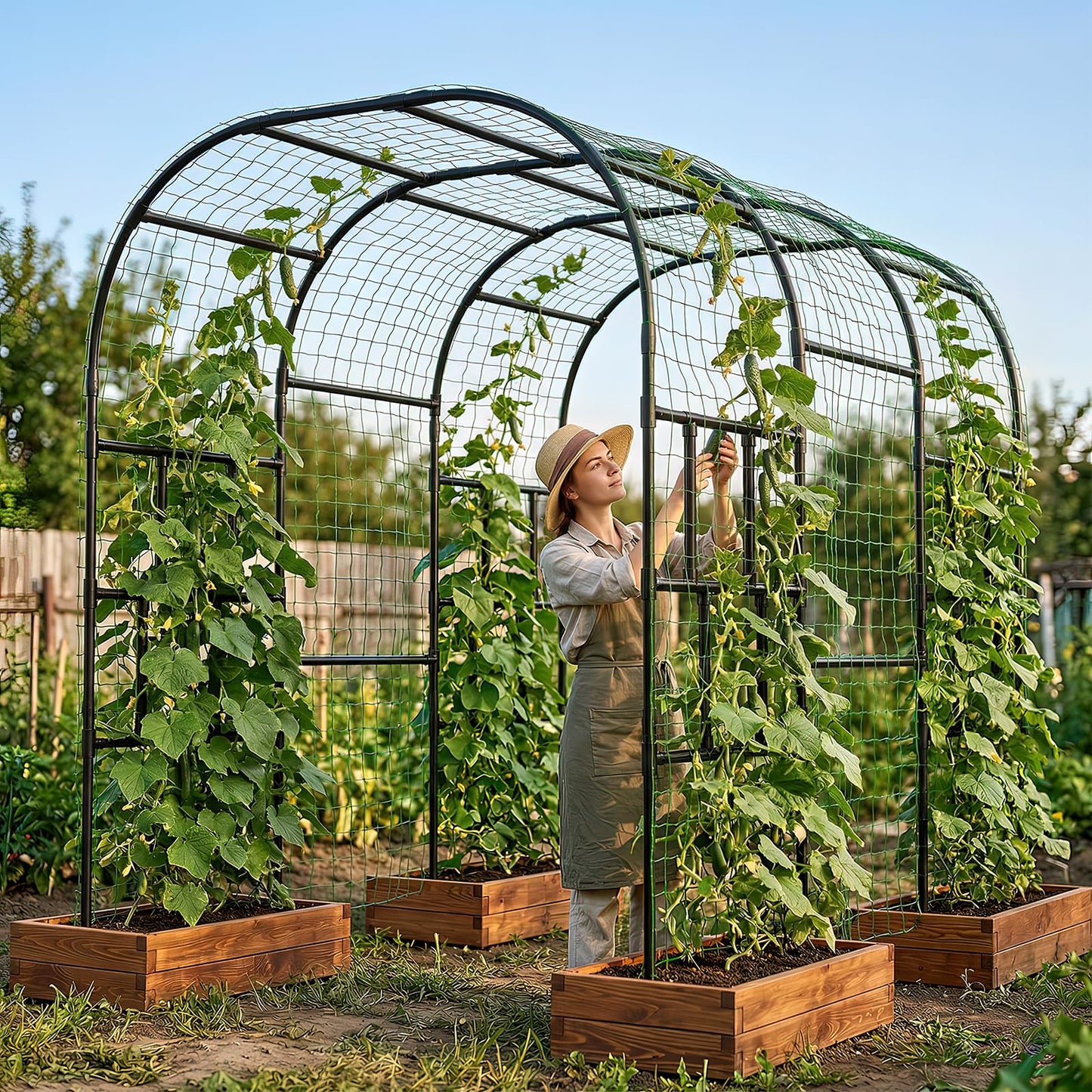 DoCred Garden Arch Trellis, 87in H x 118in L Large Garden Arbor Trellis for Climbing Plants Outdoor Plant Support for Cucumber Grape Vine,Tall Metal Gardens Archway for Lawn Party Ceremony
