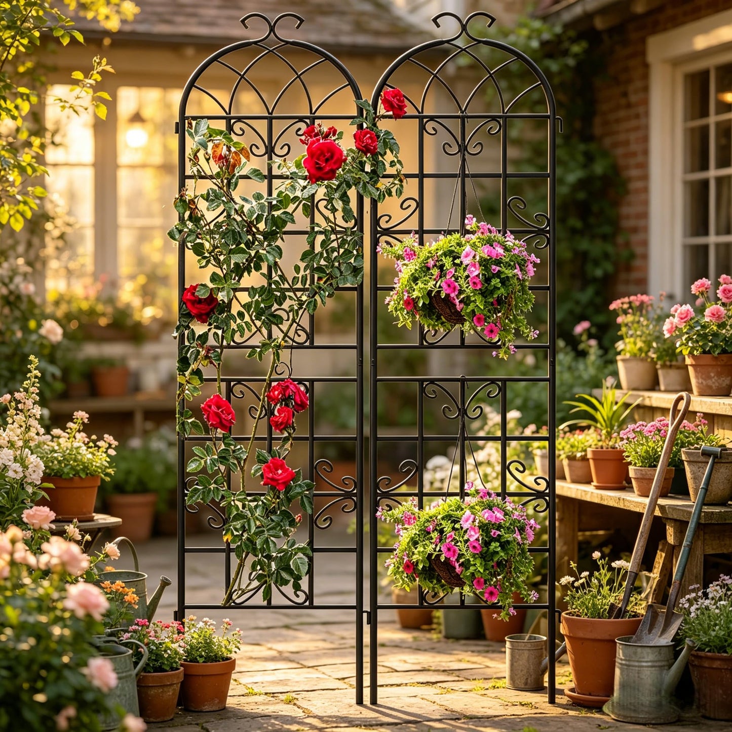 Ultym 2 Pack 87x20in Garden Trellises, Butterfly Black Metal Coated Rustproof Trellis for Climbing Plants Outdoor, Roses, Vegetables, Vines, Cucumbers