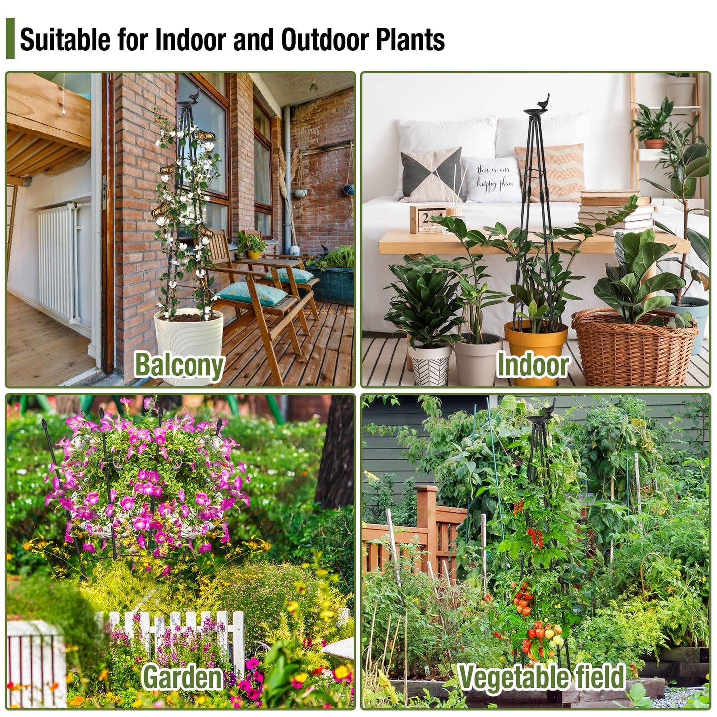 Yeghujar 4Ft Garden Trellis for Climbing Plants Outdoor, 2Packs Trellis for Monstera Plants Indoor Large, Tower Obelisk & Fan-Shaped Plant Support Garden Trellis for Potted Flowers, Tomatoes, Vines