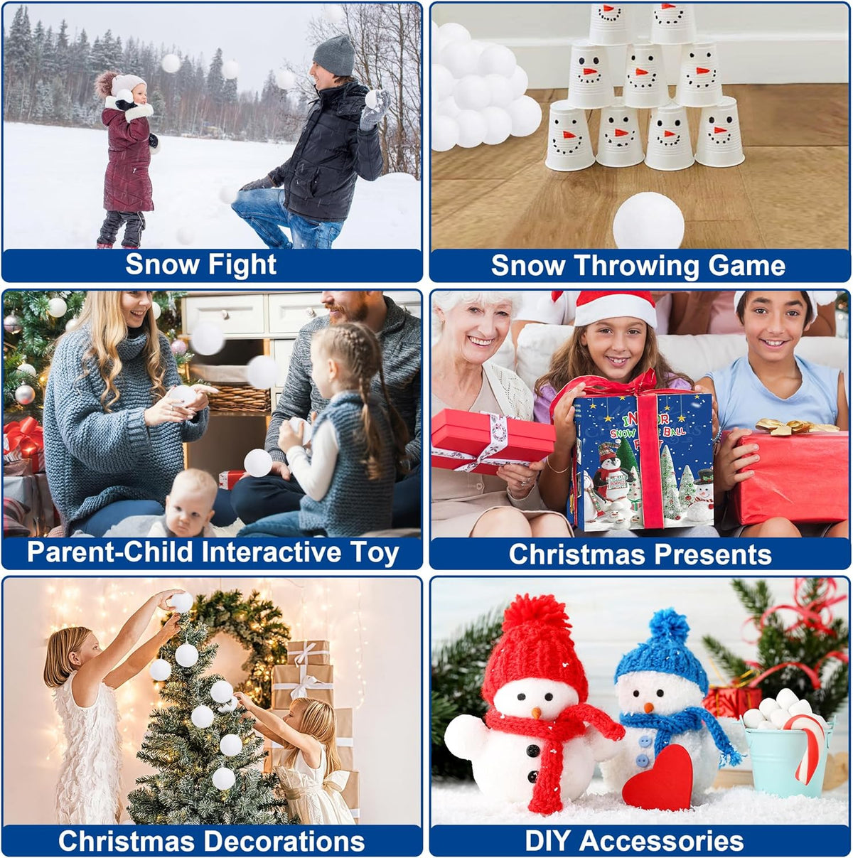 Skiennix 150 PCS Indoor Snow Ball Fight Set - Soft Plush White Snow Balls for Kids & Family Fun