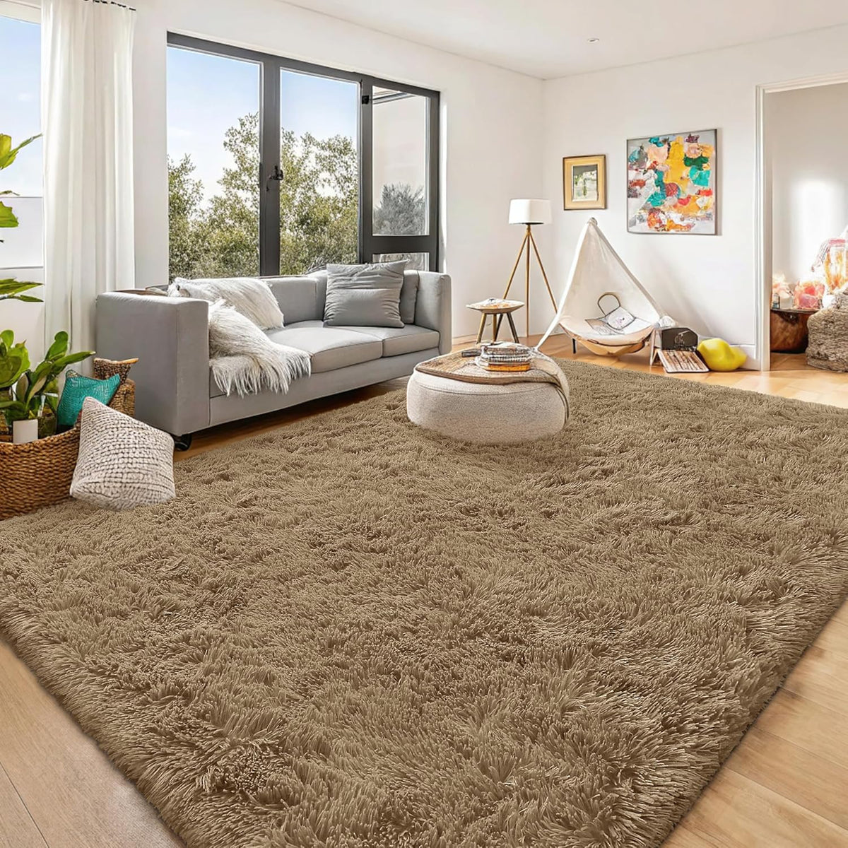 OLANLY Large Area Rug - Soft Fluffy Shaggy Carpet for Living Room & Bedroom | 8x10 Taupe Indoor Decor