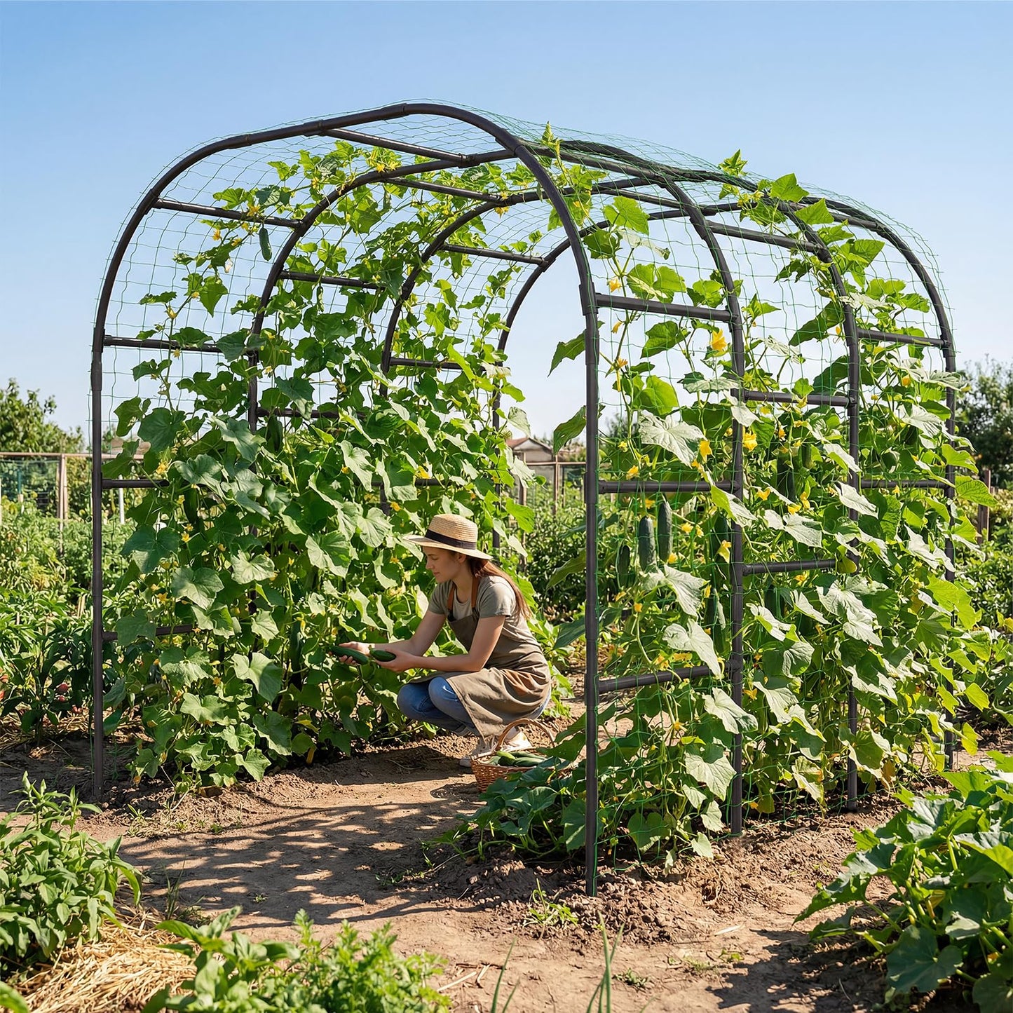 SUNYRISY Garden Arch Trellis for Climbing Plants Outdoor, 88" x 88" x 88" Metal Core Tall Archway Tunnel Plant Support for Cucumber Tomato Flowers Vegetables and Garden Gazebo