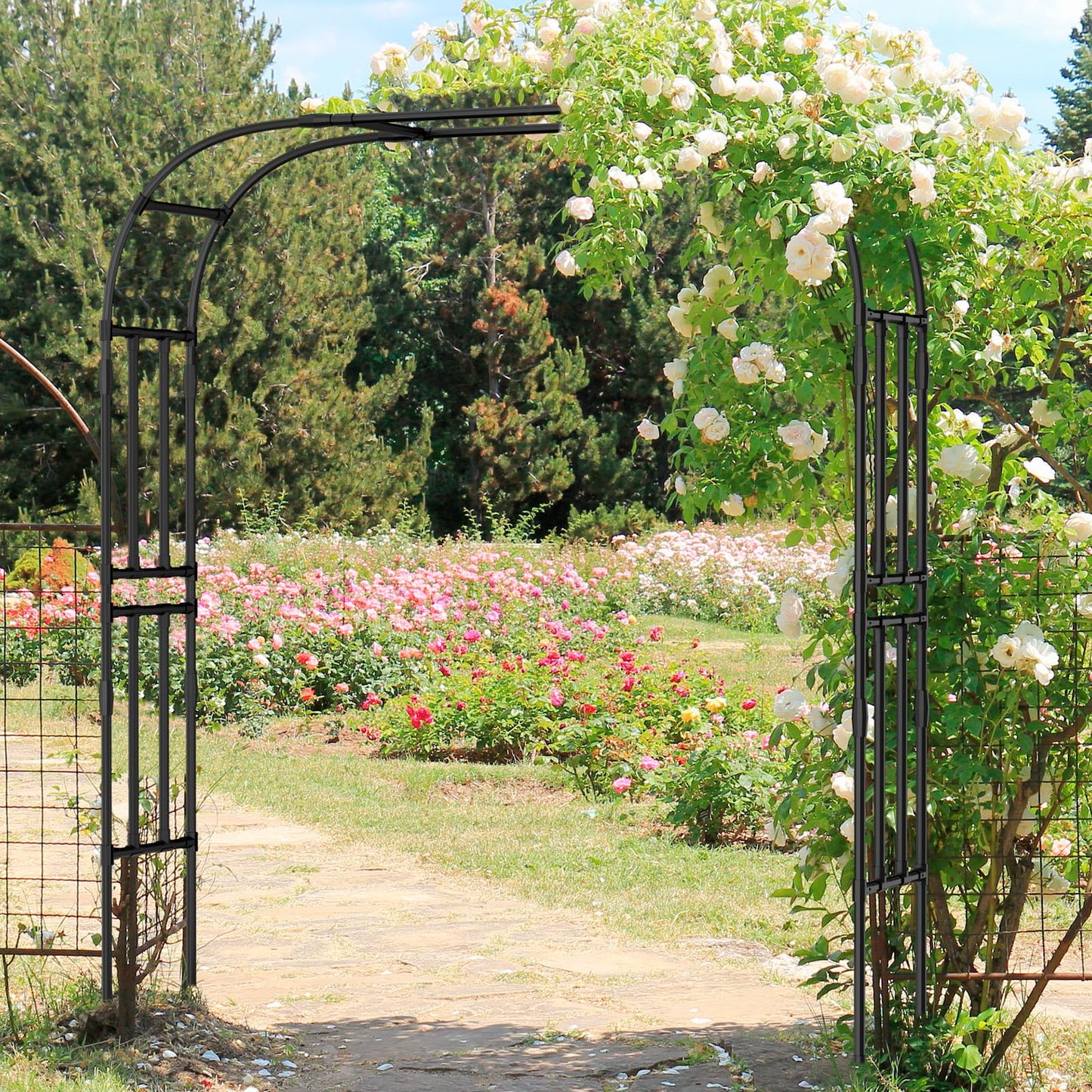 Tall Garden Arch Trellis for Climbing Plants, 87in Tall Metal Plant Support Trellis Archway for Climbing Plant Vegetables Cucumber, Outdoor Yard Lawn Garden Arch Tunnel Trellis
