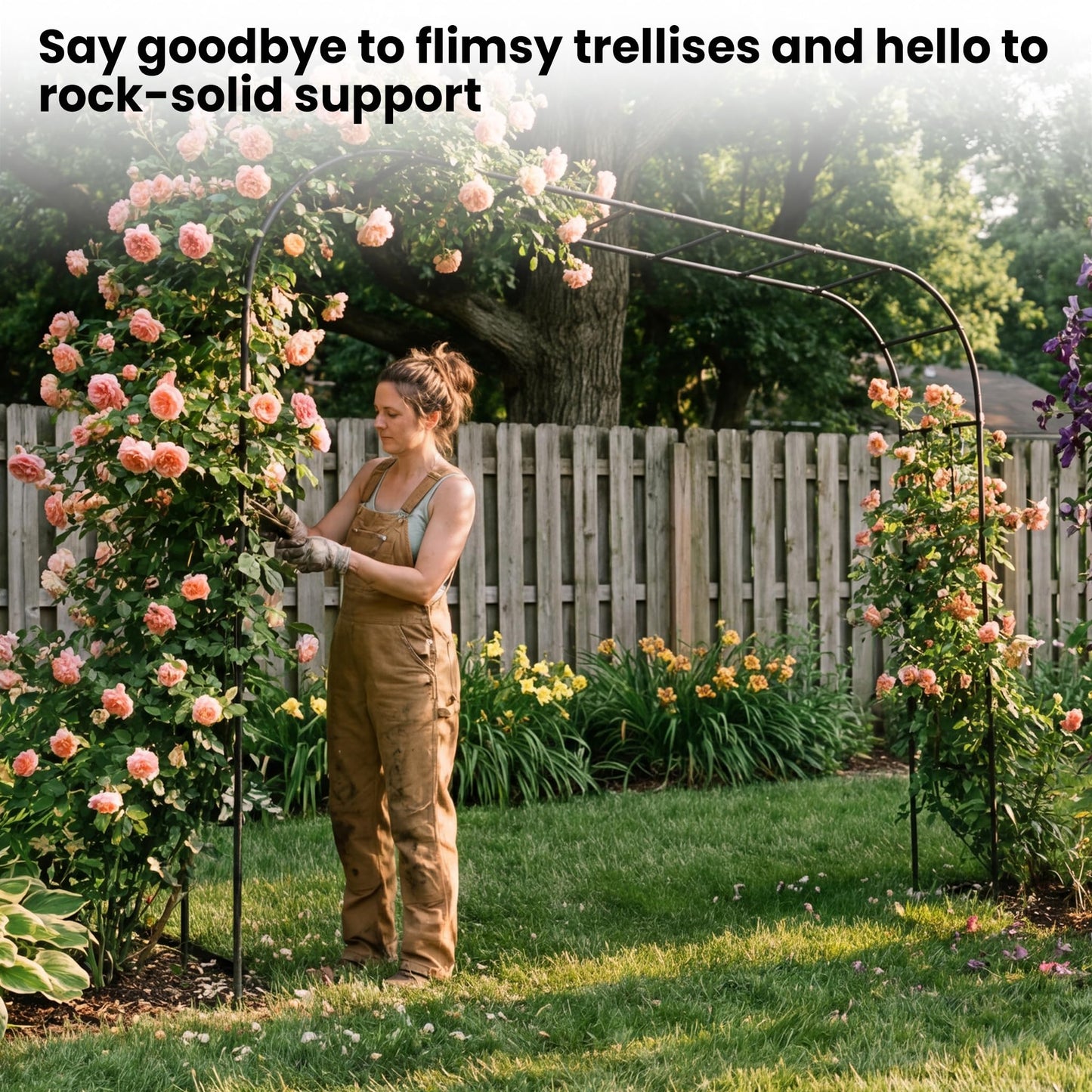 popsea Extra Large Garden Arch Trellis- 98.4‘‘L×94.8’’H Rust-Proof Metal Driveway Archway | Heavy Duty Arbor for Climbing Plants Outdoor, Garden Arch for Lawn, Party, Ceremony Wedding Decoration