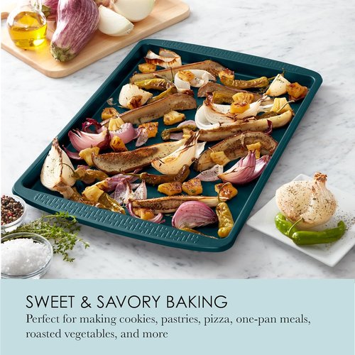 Chicago Metallic Nonstick Baking Sheet - 13x18 Inch Jelly Roll Pan in Emerald Green | Durable Carbon Steel with Textured Grip Handles