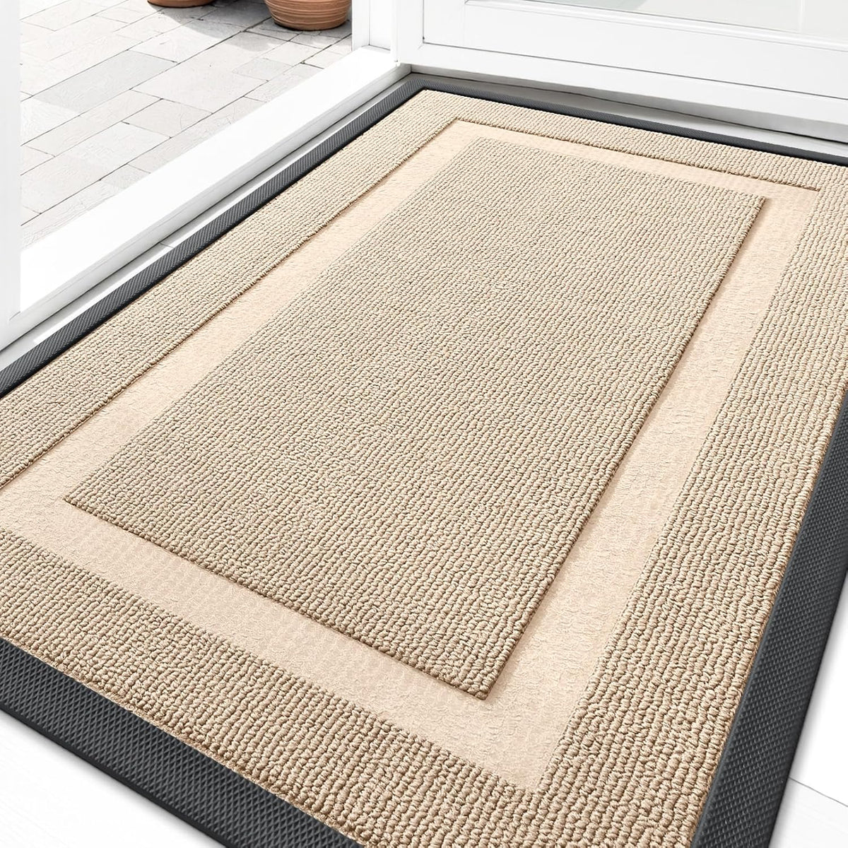 OLANLY Indoor Outdoor Front Door Mat - Waterproof All-Season Doormat, Easy Clean, 33x21, Off-White