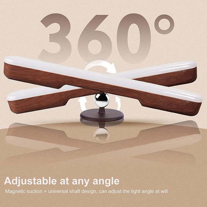 2 Pack Vanity Lights for Mirror with 4000mAh Rechargeable Battery, Touch Control Dimmable Makeup Light with 3 Color Modes, Magnetic 360° Adjustable LED Bathroom Mirror Light, Dark Wood