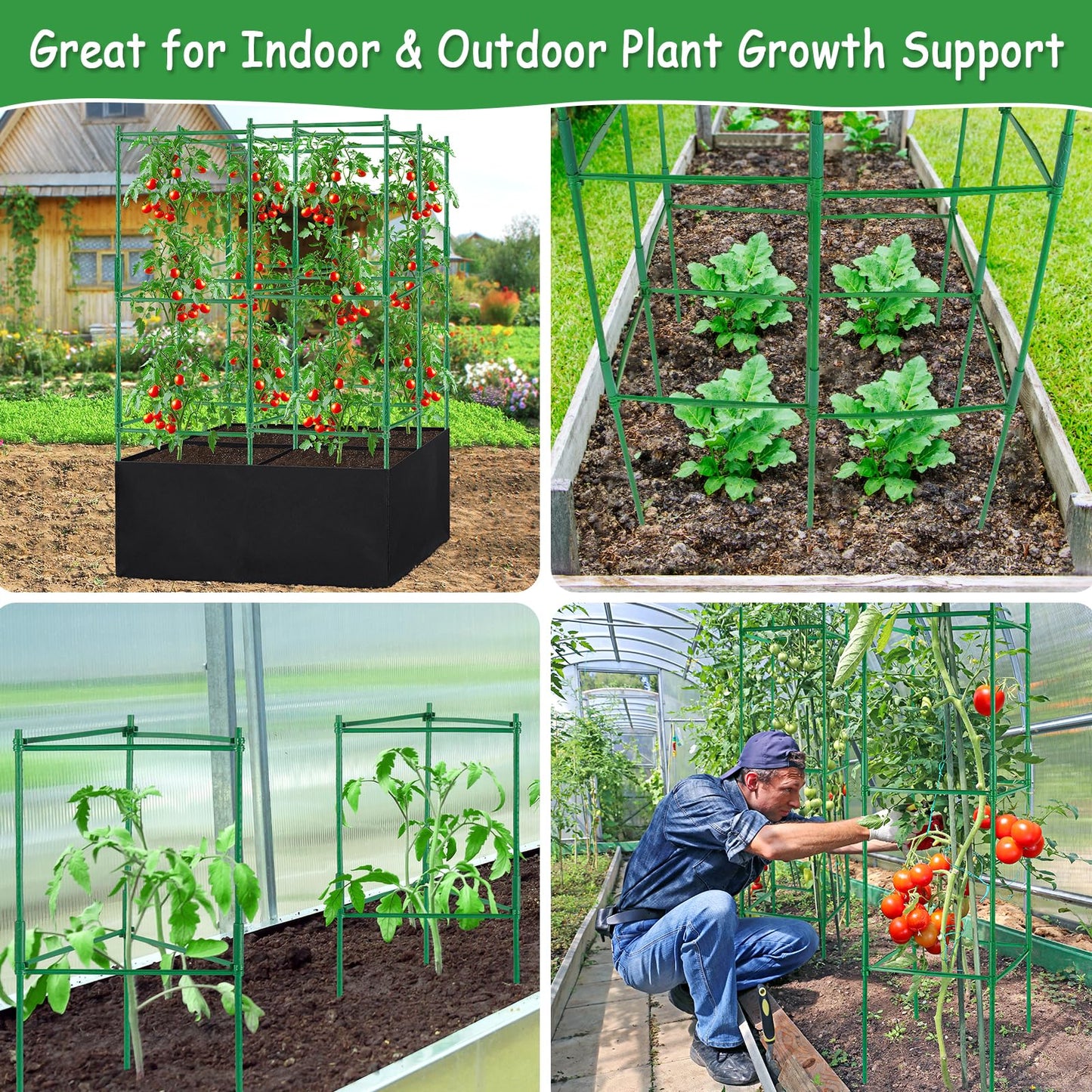 Tomato Cages, Square Tomato Plant Stakes Support Cages Trellis for Garden Climbing Cucumber, Vegetables, Flowers, Fruits with 30 Gallon Grow Bags