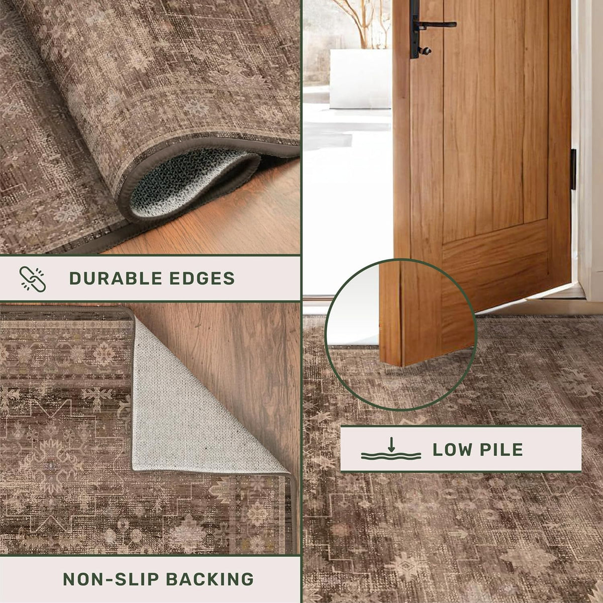 Regine Switzerland Brown 2x5 Entryway Runner Rug - Non-Slip, Washable, Vintage Taupe Design
