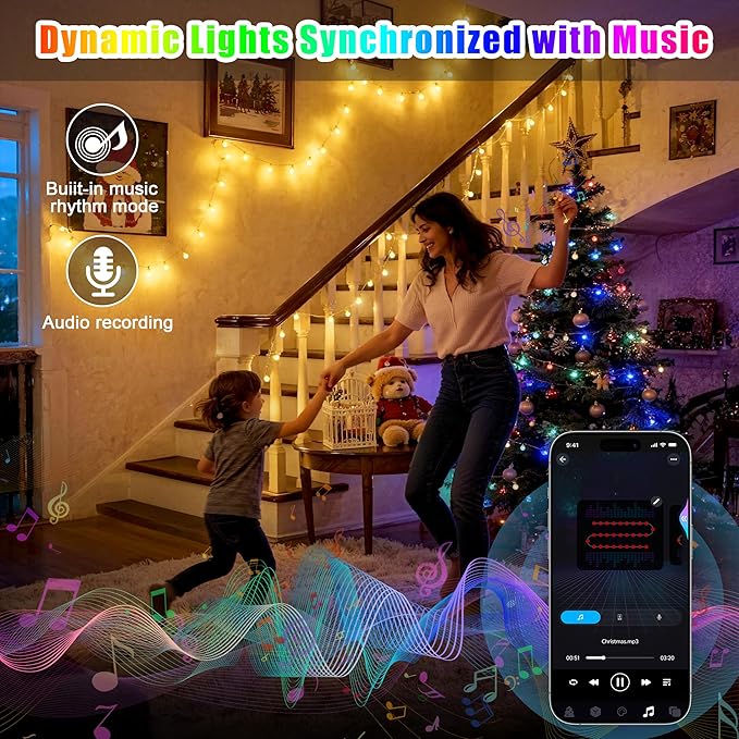 OMIKA 50FT 100 LED Smart Color Changing Globe String Lights, Smart Fairy Lights APP & Remote Control, Music Sync Twinkle Light, 100+ Dynamic Mode for Bedroom Classroom Party Christmas Decoration