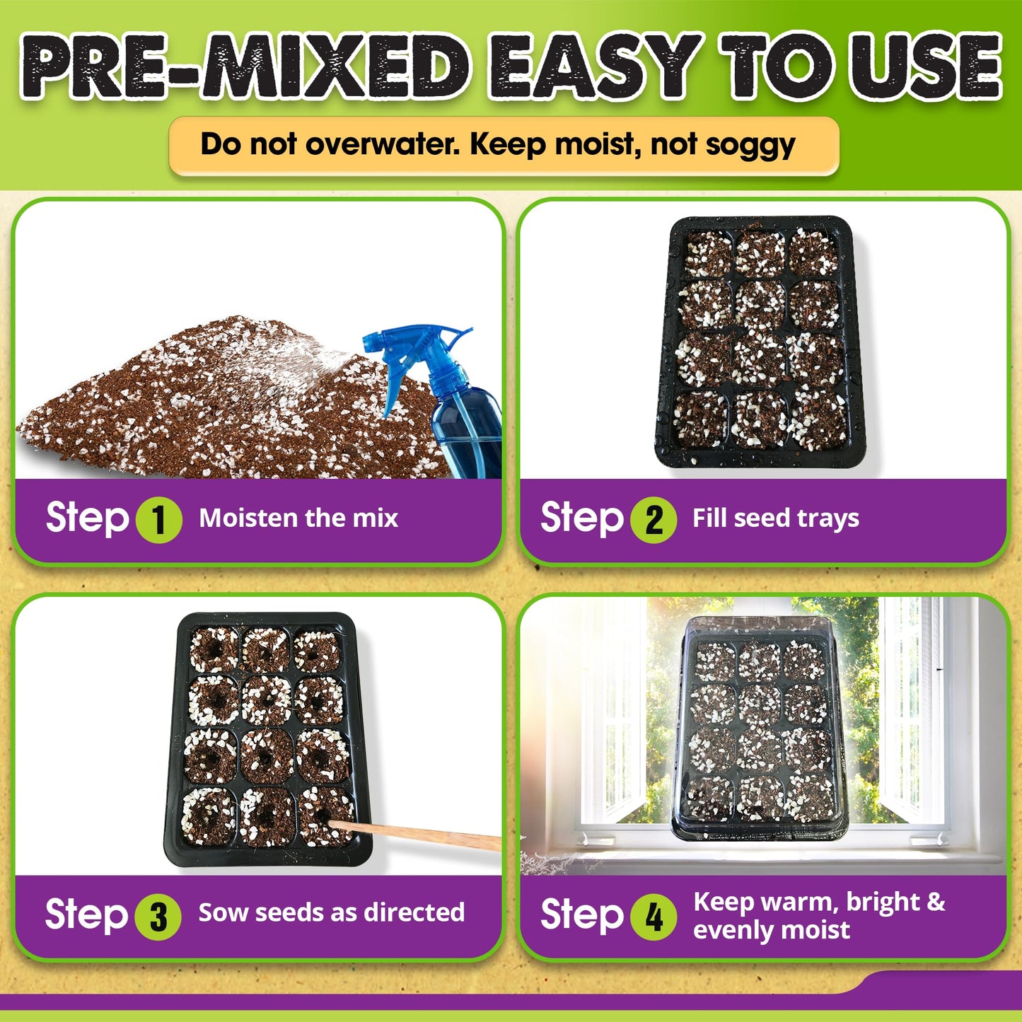 Seed Starter Potting Soil Mix, 8 Dry Quarts, Ready-to-Use Peat-Free Coco Coir Seed Starting Mix 4-in-1 Blend with Perlite, Vermiculite & Worm Castings for Germination & Seedlings