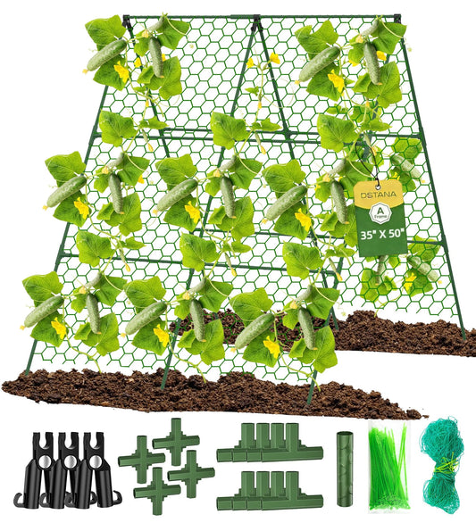 Cucumber Trellis, 35" X 50" A-Frame Garden Trellis for Climbing Plants Outdoor, Trellis Cucumber for Raised Bed, Foldable Plant Support for Vine/Vegetable/Tomato/Zucchini/Pea