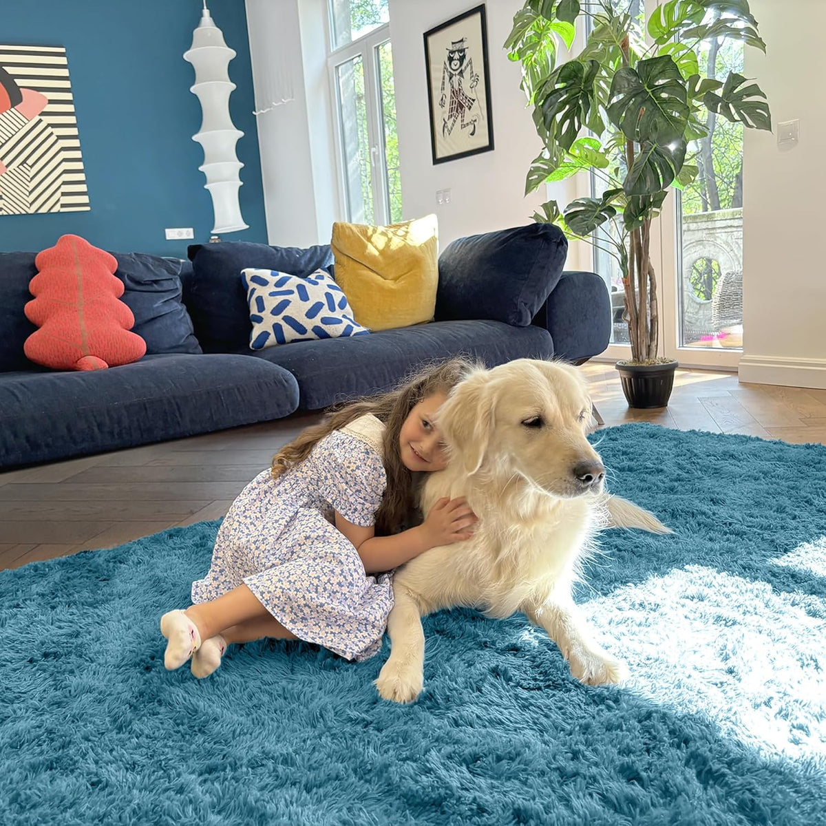 OLANLY Large Area Rug - Soft Fluffy Shaggy Carpet for Living Room & Bedroom | 6x9 Slate Blue