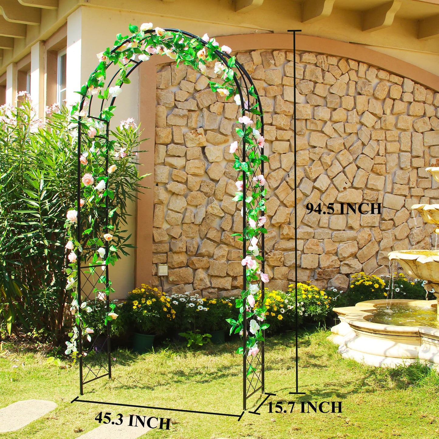 Flohover Metal Pergola Arbor, 7.9 Ft High x 3.8 Ft Wide, Garden Arch for Various Climbing Plant Wedding Garden Arch Bridal Party Decoration High Arbor Wedding Decor with Stakes