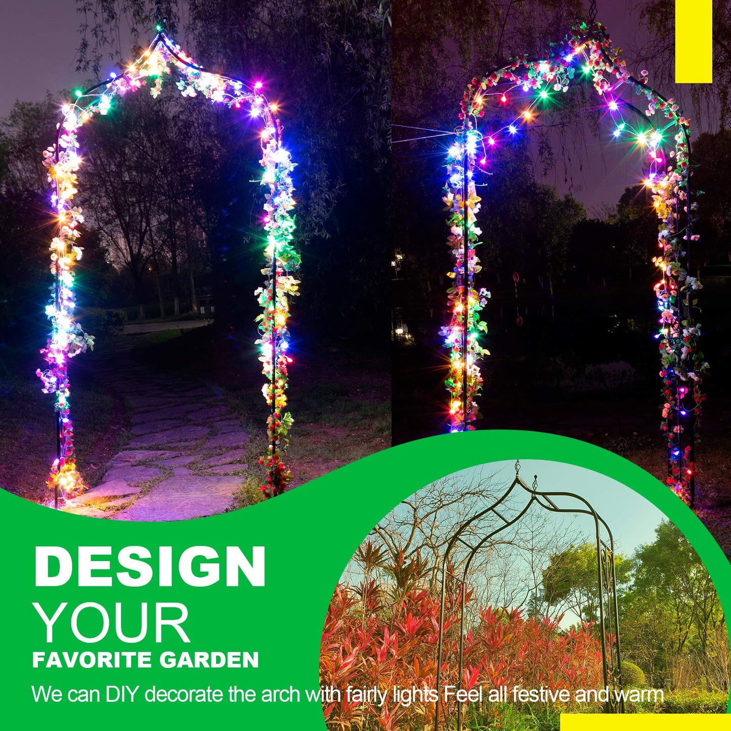 SCENDOR Garden Arch Trellis 14.2" L x 46.5" W x 98.4" H, Black Iron Arbor, Courtyard Arbor Trellis for Various Climbing Plants Rose, Outdoor Archway Wedding Ceremony Party