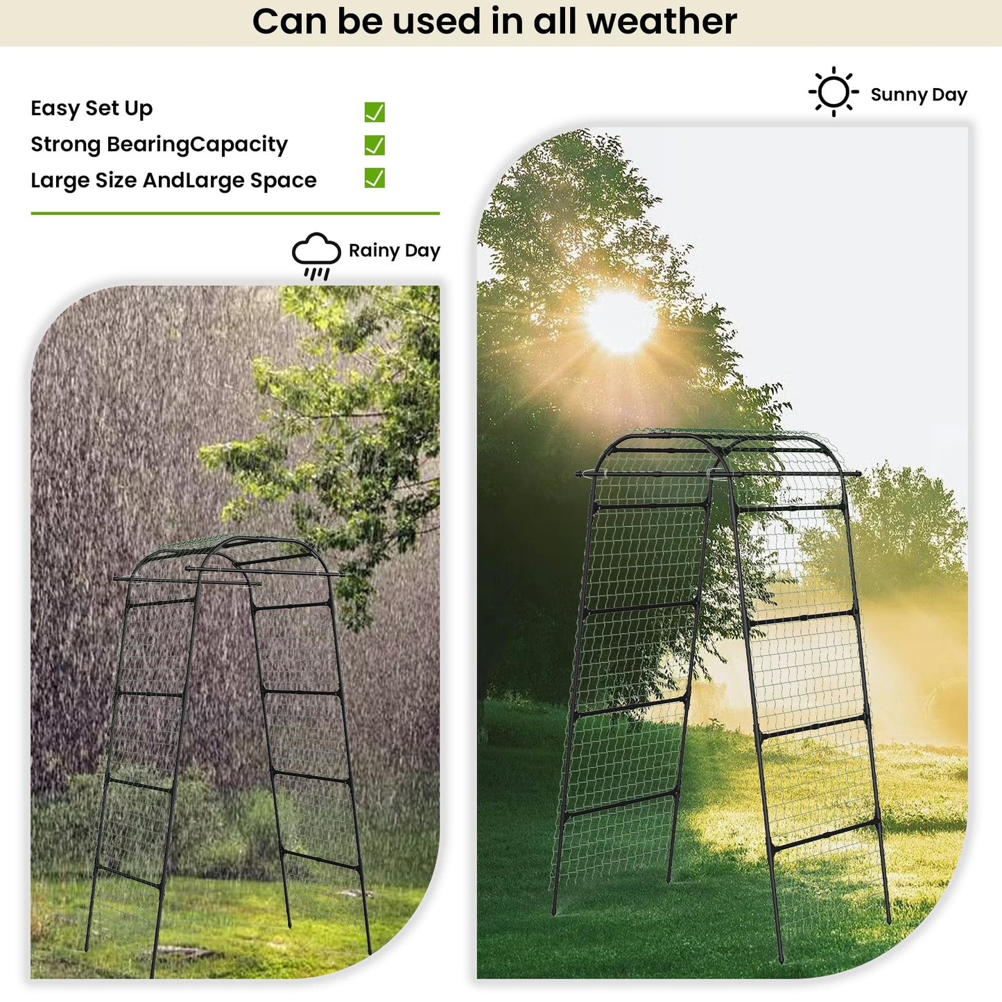 Cucumber Trellis for Raised Bed, U-Shape Metal Garden Arch, Rustproof PE-Coated Plant Support for Cucumbers, Beans, Tomatoes, Squash, Flowers (Black, 31.5 * 49.2 * 82.7inch(L*W*H))