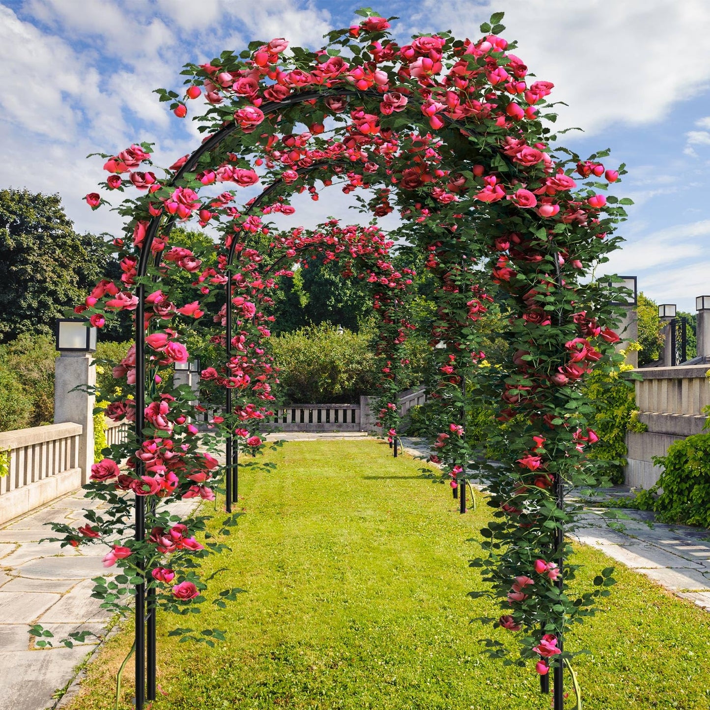 Gisafai 3 Pcs Metal Garden Arch Trellis Wedding Arches Pergola Arbor 7.9 Ft, Two Way Assemble, Durable Wedding Trellis Archway for Climbing Plants Outdoor Bridal Party Decoration (Black)