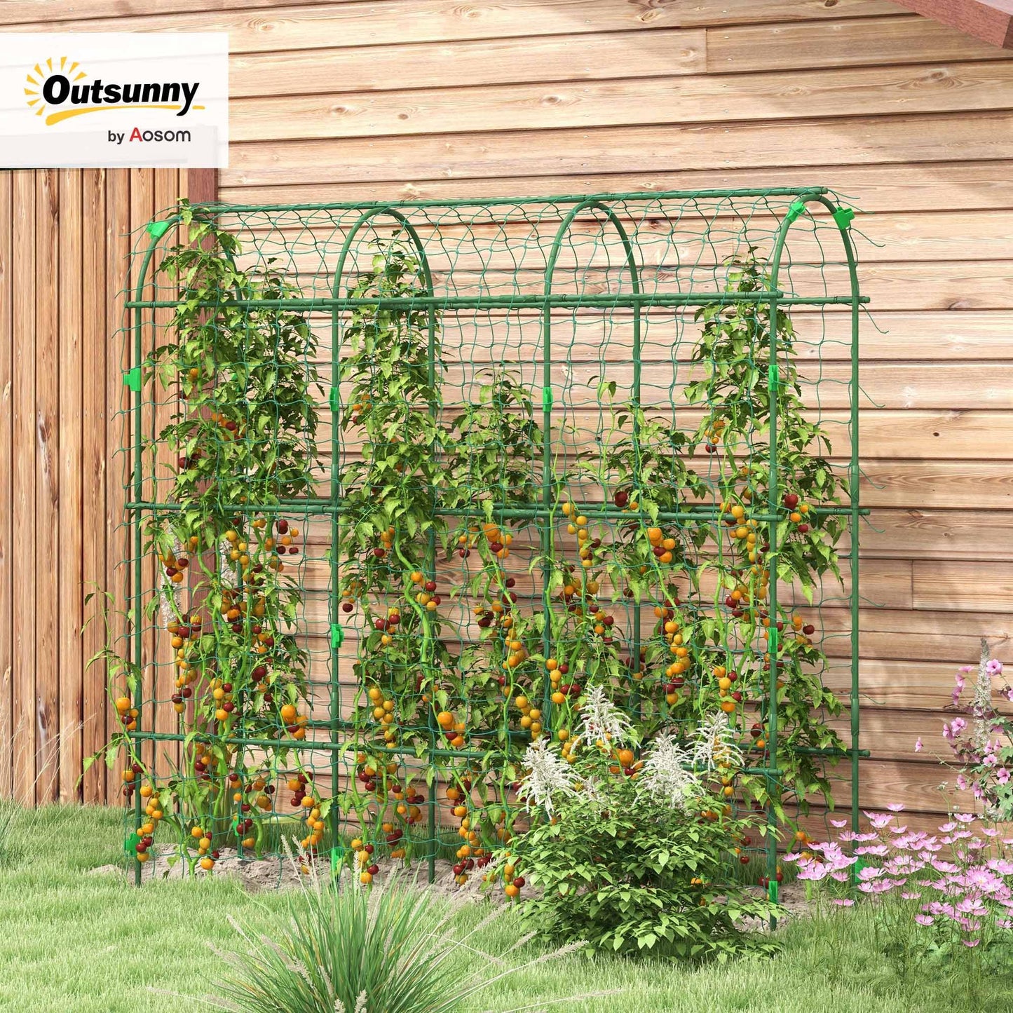 Outsunny Cucumber Trellis, 6' Tall Arch Trellis for Climbing Plants Outdoor, A-Frame, with Plastic Coated Steel Frame and Climbing Net, Support Vegetables, Peas, Fruit & Vines, Green