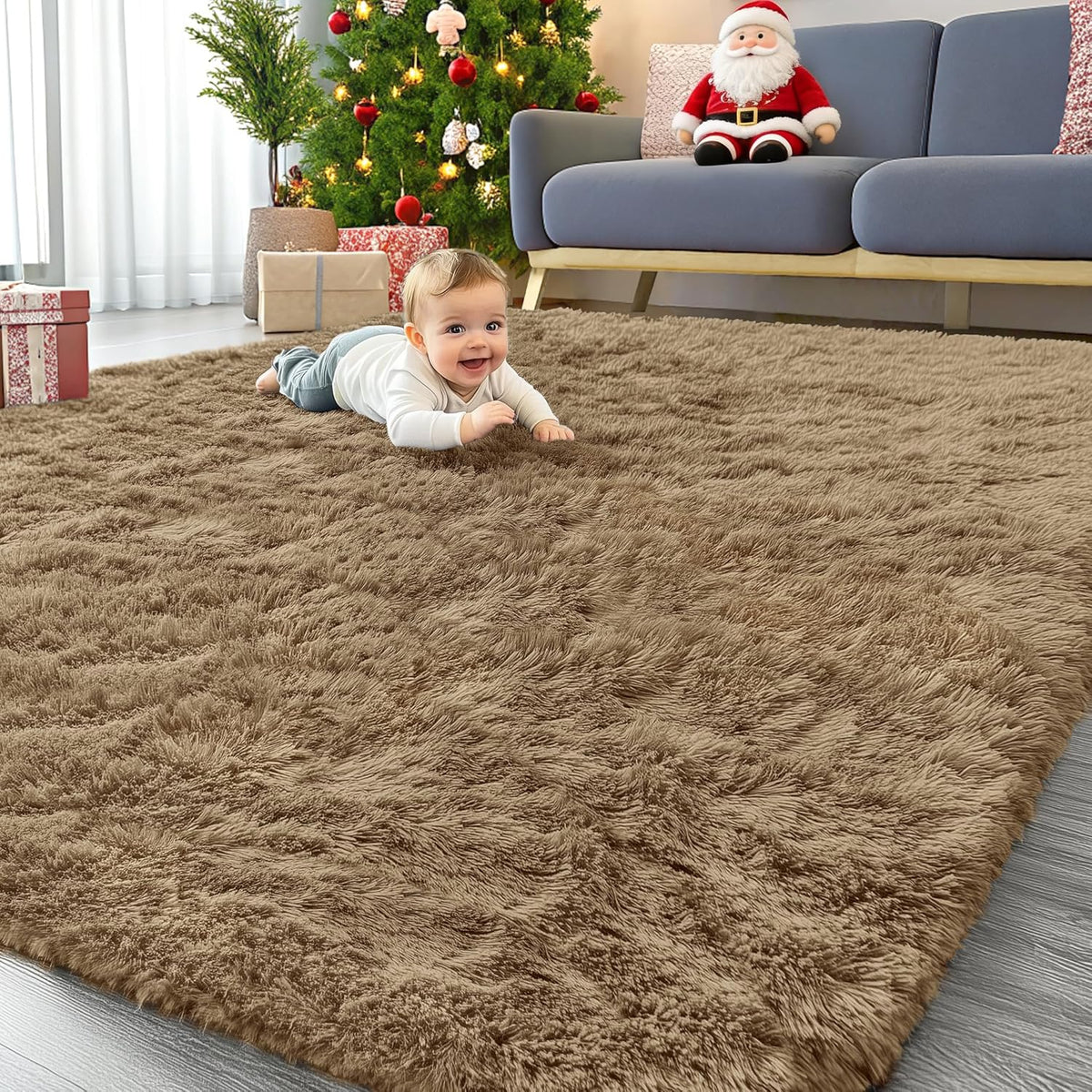 OLANLY Large Area Rug - Soft Fluffy Shaggy Carpet for Living Room & Bedroom | 8x10 Taupe Indoor Decor