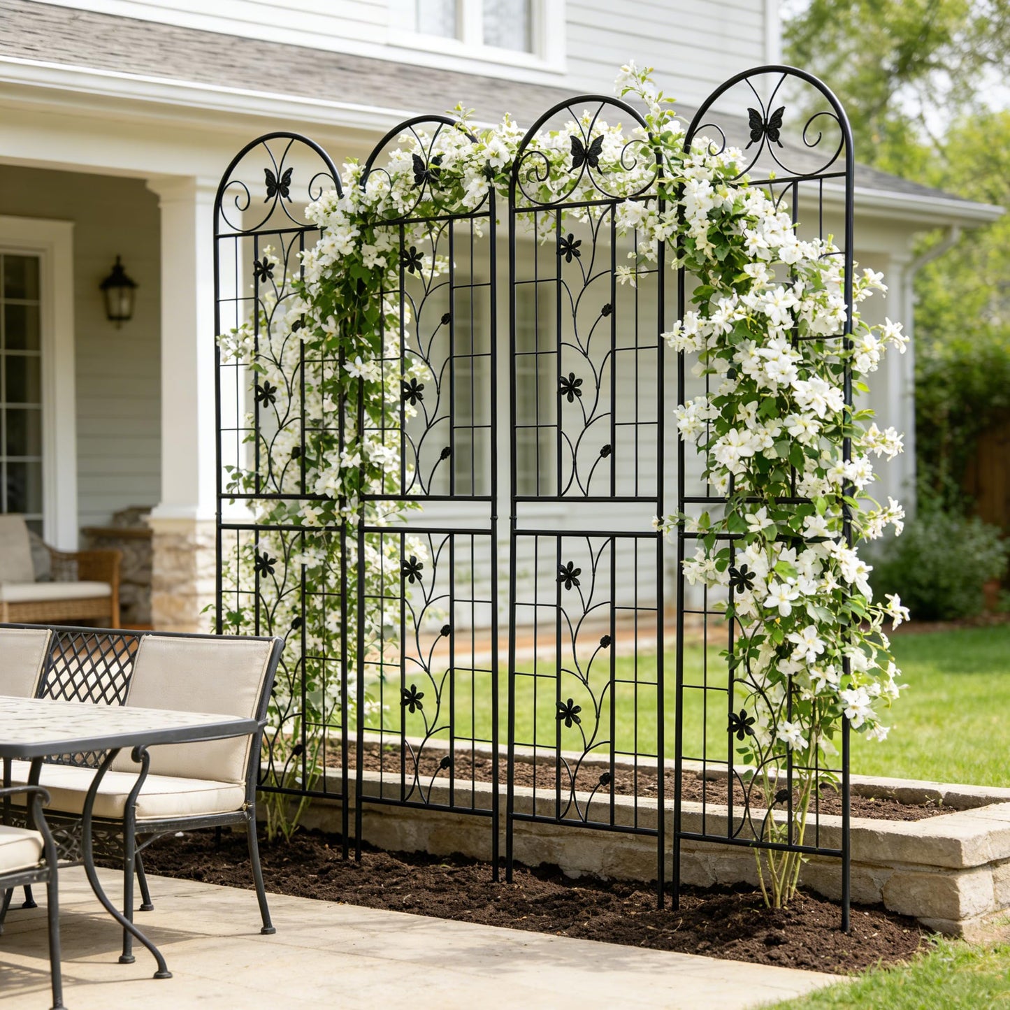 4 Pack Metal Garden Trellis 86.7" x 19.7", Rustproof Plant Support for Climbing Plants, Outdoor Flower Support for Vines Roses Vegetables, Easy Assembly, Black