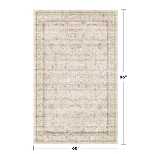 Hazo Haus Ivory 5x8 Area Rug for Bedroom, Home Office, Washable Non Slip Dinning Rugs for Under Table, Soft Low Pile Neutral Farmhouse Boho Living Room Décor