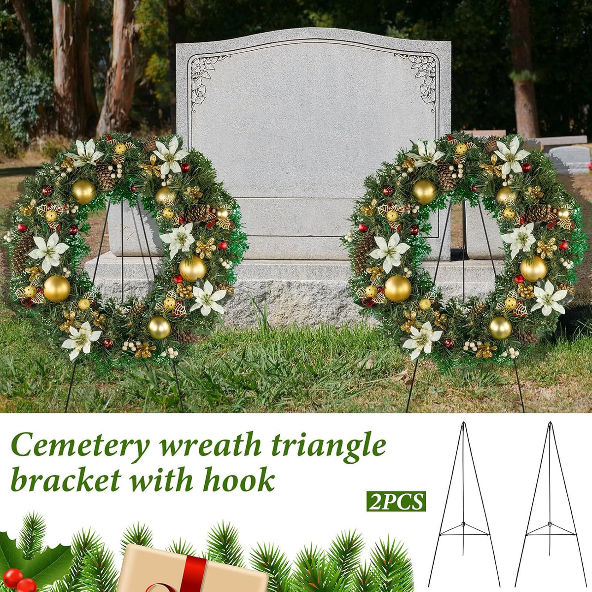 Soaoo Christmas Wreath Stand - Metal Easel for Cemetery Grave Flower Holder | 30-Inch Gravestone Decor