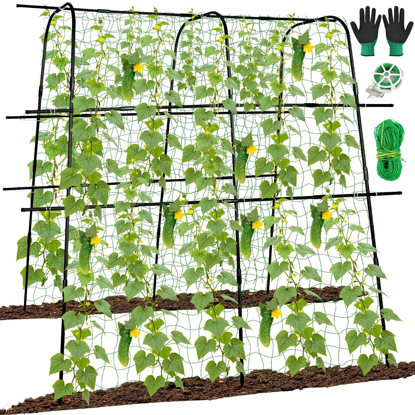 64 x 64 Inch Garden Cucumber Trellis Vegetable Arch Trellis Green Bean Pea Grape Tomato Squash Trellises for Raised Bed Climbing Plants Outdoor