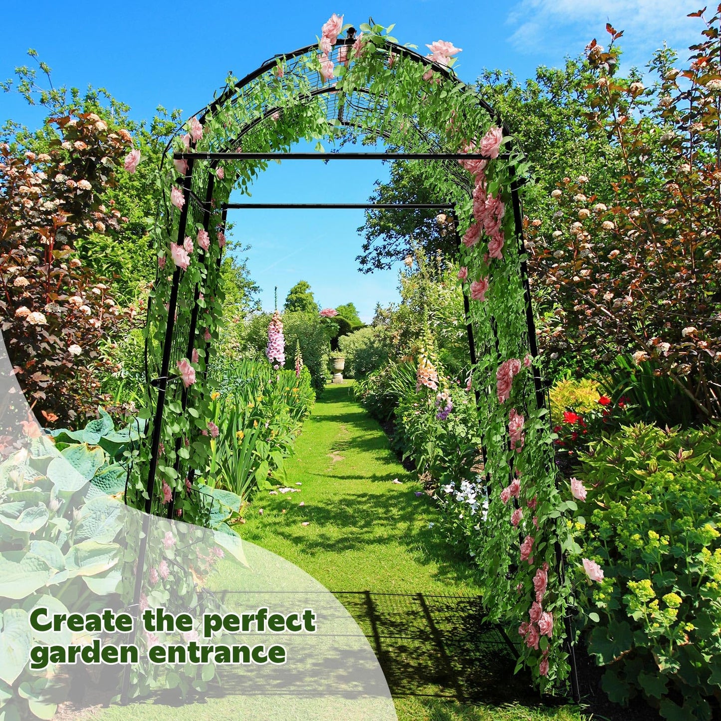 AGTEK 87in Garden Arch Trellis for Climbing Plants, Garden Arches Support Structure, Tall Metal Garden Tunnel Trellises Archway for Climbing Vine, Vegetable, Fruit, Flower, Squash Arbors