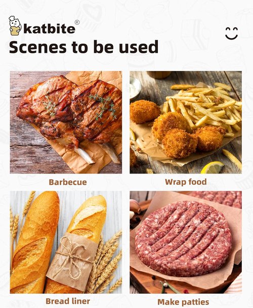 Katbite 300Pcs Patty Paper - Unbleached Heavy Duty Non-Stick 6x6 Inch Squares for Burgers & Cookies