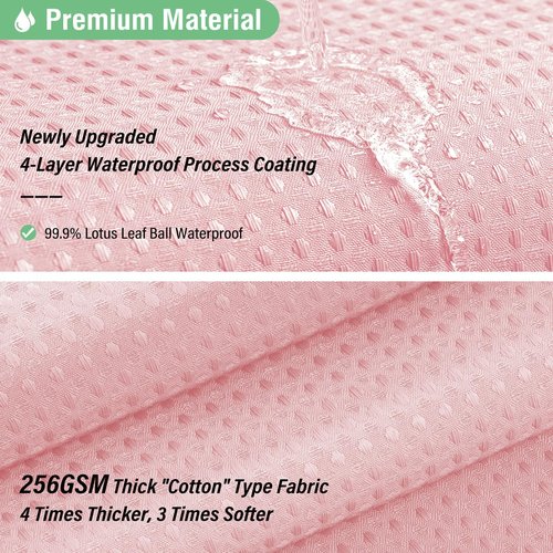 Dynamene Stall Fabric Shower Curtain - 54 inch Wide Waffle Weave Weighted Thick Cloth Shower Curtains for Bathroom, Heavy Duty Hotel Spa Luxury Bath Curtain Set with 10 Hooks, 54x72, Pink