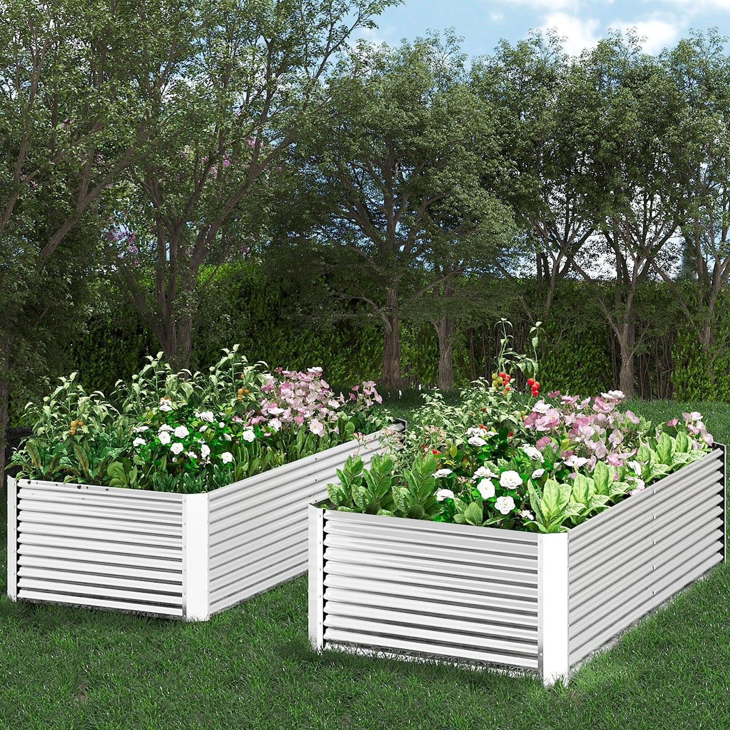 FRIZIONE 2pcs Tall Galvanized Raised Garden Bed Outdoor,Steel Garden Bed for Vegetables,Above Ground Garden Box for Flower,Metal Raised Beds for Gardening - 6x3ft
