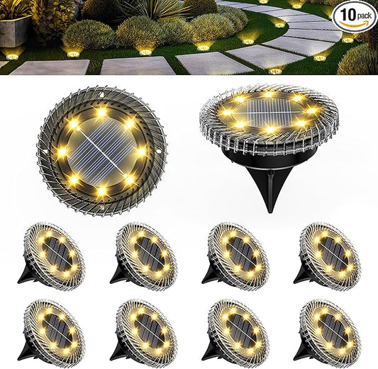 10 Pack Small Solar Ground Lights, Pathway Lights Waterproof, Outdoor Solar Light for Garden, Driveway, Walkway, Backyard (Warm White)