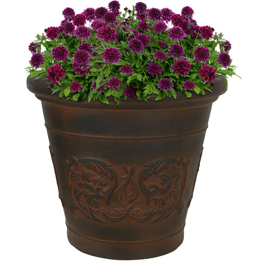Sunnydaze 16-Inch Arabella Large Plastic Pot for Plants - Outdoor Double-Walled Polyresin Large Plastic Planter with Drillable Drainage Holes - Rust