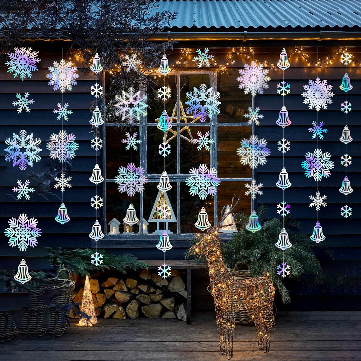 Skiennix 40 Ft Snowflakes Party Decorations - Iridescent Holographic Garland for Winter Wonderland Decor
