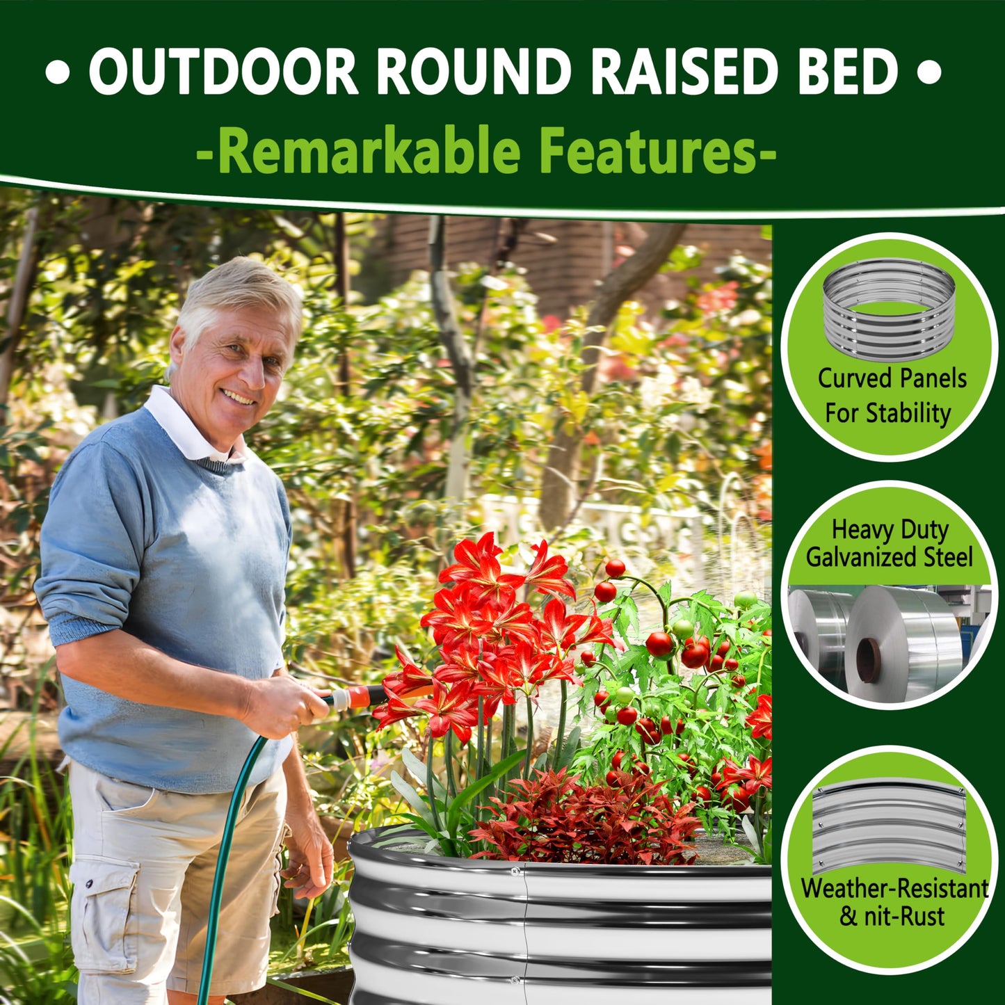 DIIYIV 2Pack 3x3x1ft Galvanized Raised Garden Bed, Planter Raised Garden Beds Outdoor, Round Clearance Raised Garden Beds for Gardening Vegetables