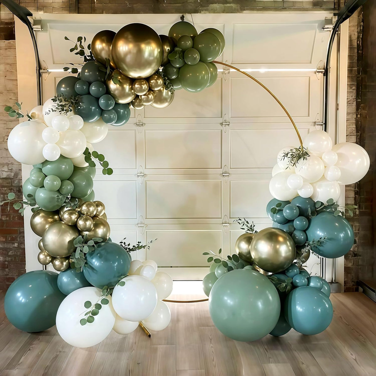Skiennix Balloon Garland Kit - 107 PCS Dusty Sage Green & Gold Pastel Arch for Boho Parties
