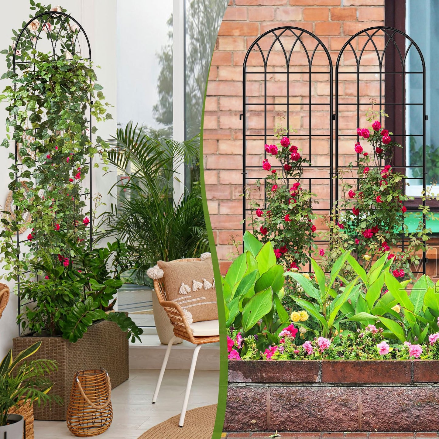 4 Pack Metal Garden Trellis for Climbing Plants, 71 Inch Black Metal Garden Trellis for Vines Plant Rose Vegetable Support,Large Decorative Outdoor Trellis